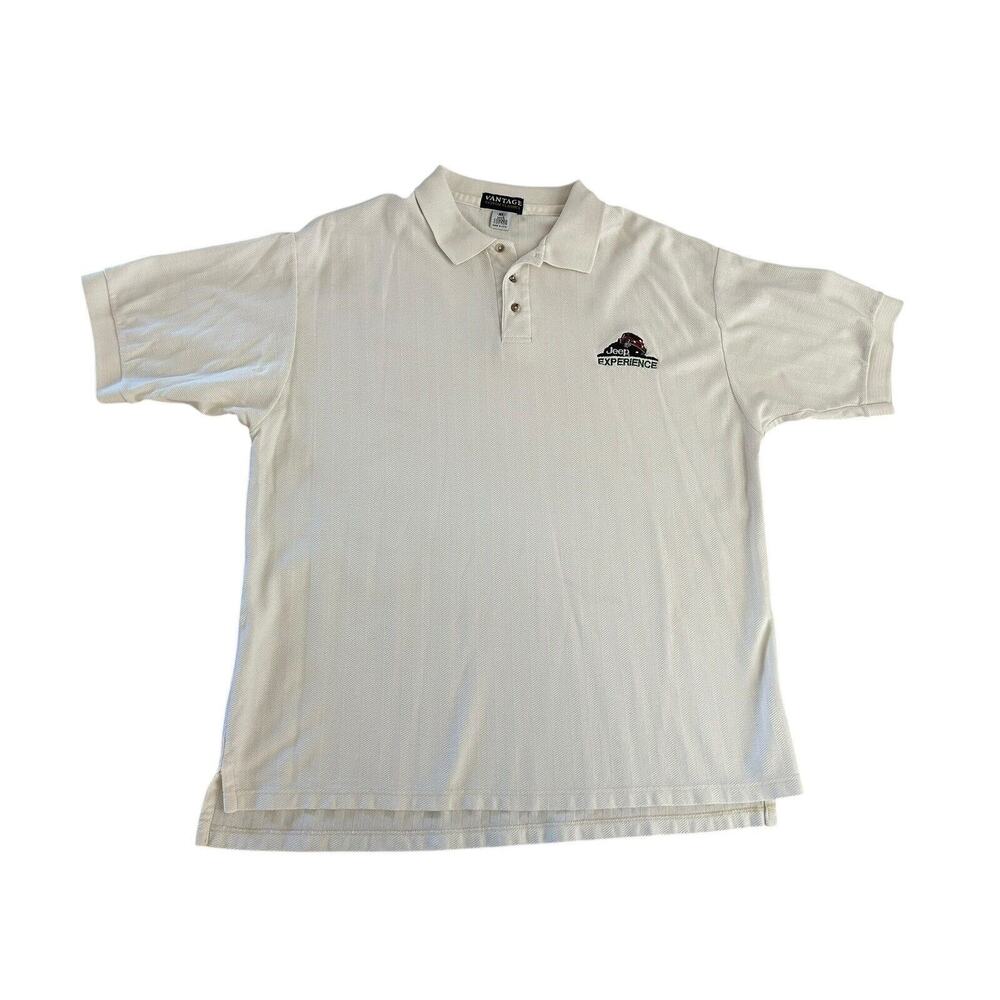 Vintage Vantage Jeep Experience 90s White Polo Made In USA‎ XL